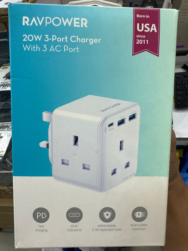 شاحن بيت راف باور 20 واط مع 3 منافذ كهرباء