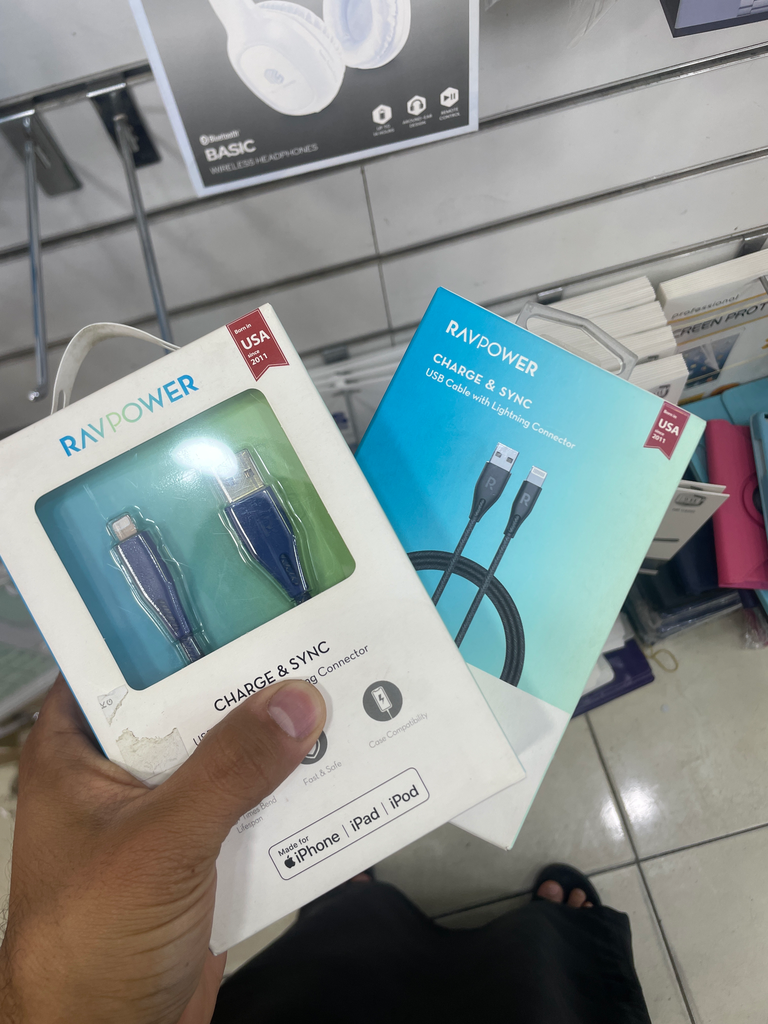 سلك شاحن راف باور قماش يو اس بي - ايفون معتمد 1.2 متر 